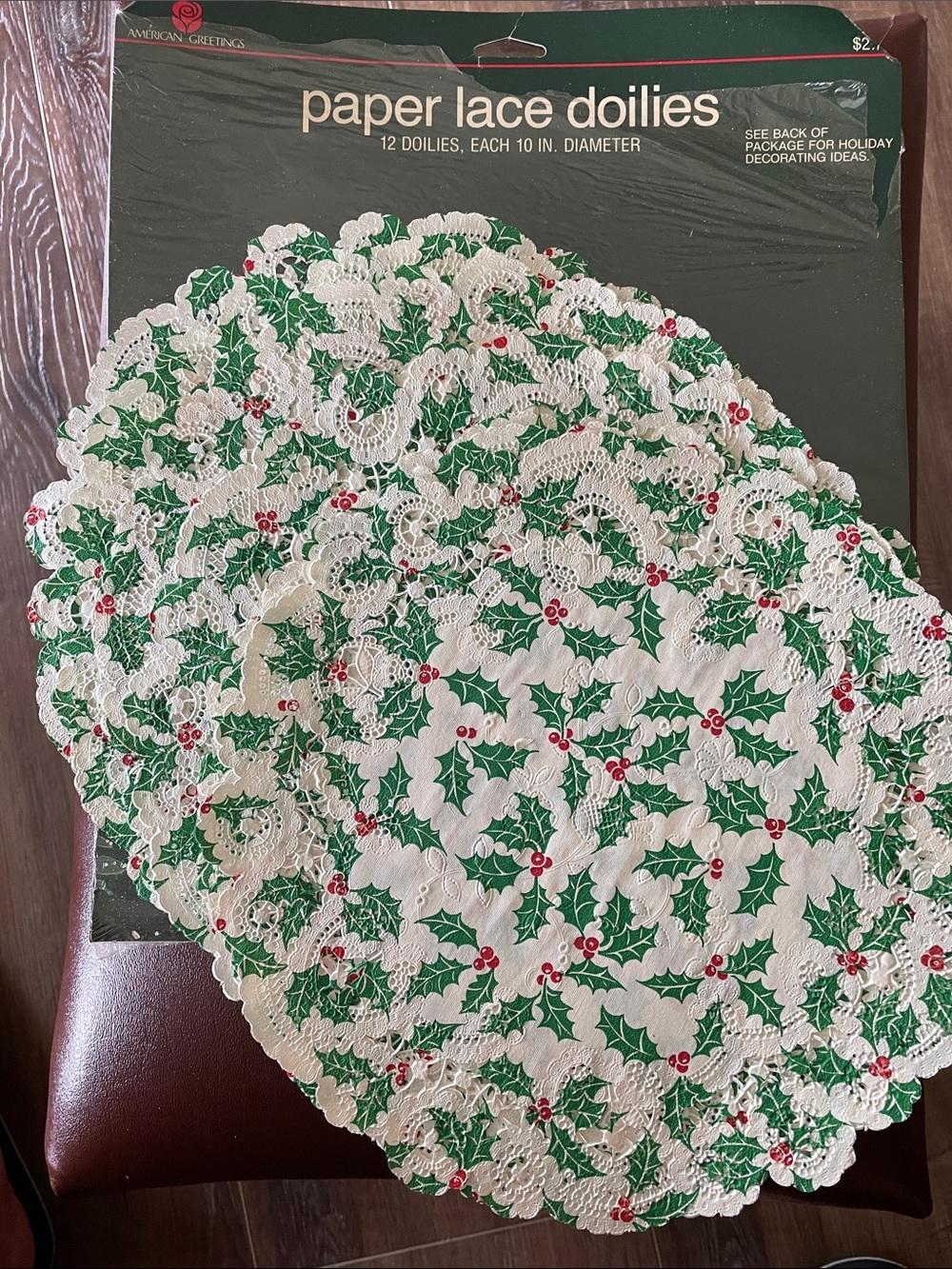 VTG Royal Lace Holly Seasonal 10" Lace Doilies Pk of 11